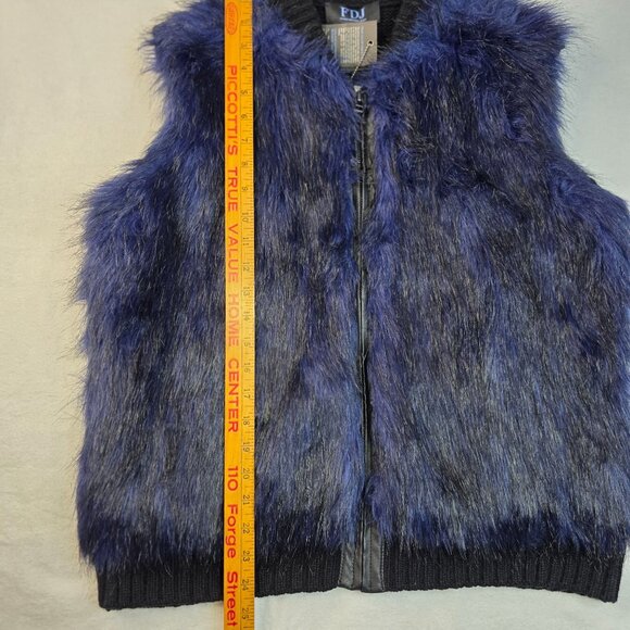 FDJ Faux Fur Vest XL Blue High Neck Full Zip Sleeveless Indie Vanguard New - Picture 8 of 9